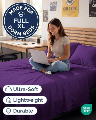 Full XL Sheets - 4 Piece Full XL Sheet Set - Breathable & Cooling - Purple
