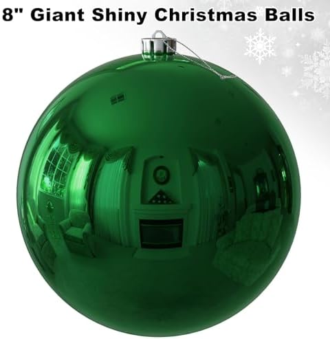 Emerald Green 8.0" Extra Large Christmas Balls Ornaments - Christmas Tree Decorations Shatterproof Shiny Hanging Balls for Birthday St. Patrick's Day Easter Mardi Gras Wedding Decorations Set of 2pcs