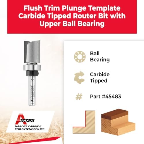 Amana Tool 45483 Carbide Tipped Flush Trim Plunge Template Router Bit 5/8 Dia x 3/4 x 1/4 Inch Shank with Upper Ball Bearing