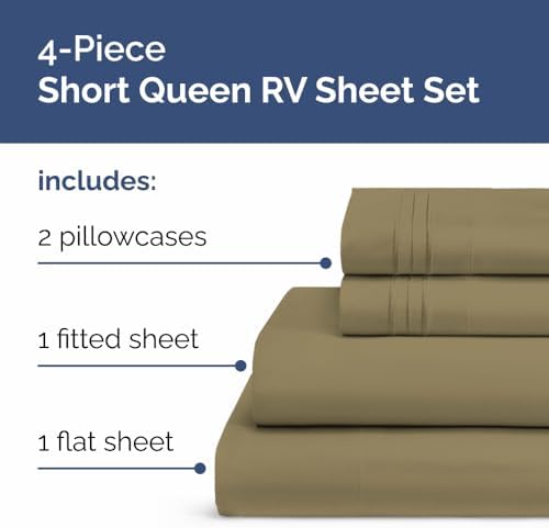 Short Queen Size 4 Piece Bed Sheet Set - RV Short Queen Sheets - Khaki