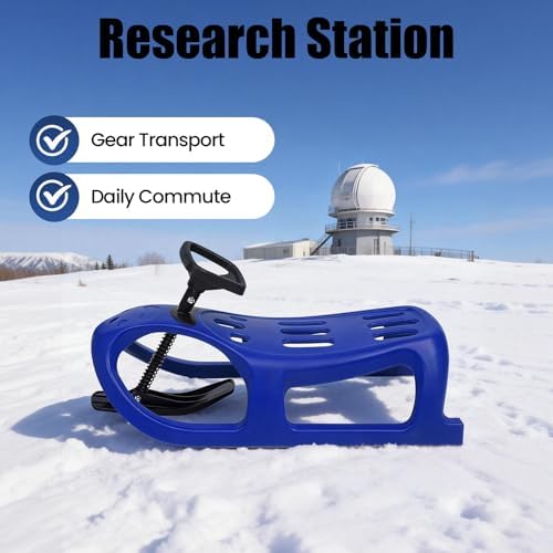 Snow Sled with Steering Wheel for Kids - Durable Blow Molded PE & Iron Winter Sleigh with Pull Rope, Single Rider for Outdoor Snow Fun, Blue Children's Sled