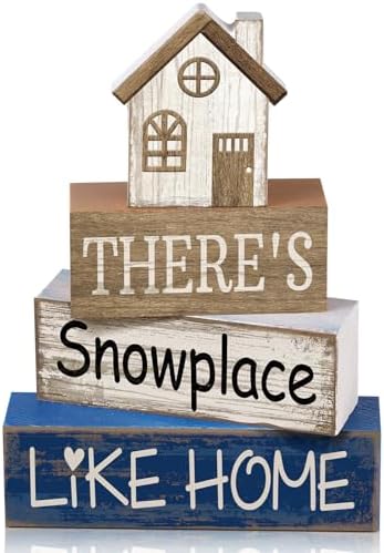 Lineshading 4 Pcs Wood Block Signs Farmhouse Tiered Tray Stacked House