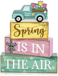 Moucuny 4 Pcs Spring Wooden Block Signs Farmhouse Table Centerpiece