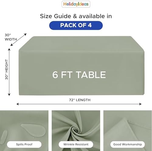 HolidayIdeas 4-Pack 6ft Sage Green Rectangle Craft Shows Fitted Tablecloth