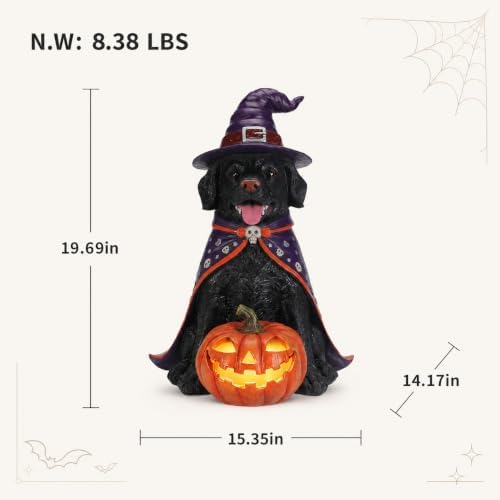 Halloween Large Labrador Statue with Glowing Pumpkin, Entrance Decor