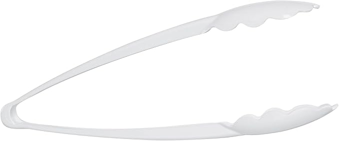 Restaurantware Disposable Serving Tongs 100 Count 9 Inch Plastic Scalloped Buffet Utensils Durable Secure-Grip White