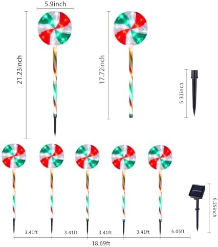 BRIGHTDECK 10 Pack Solar Christmas Pathway Lights, Lollipop Stakes