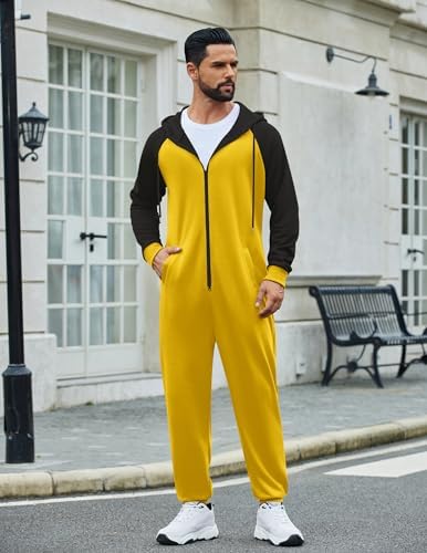 COOFANDY Mens Jumpsuit Onesie Hooded Full Zip One Piece Jogging Tracksuit