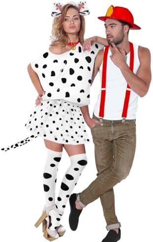 12 Pcs Halloween Dalmatian Dog and Firefighter Couples Costume Set