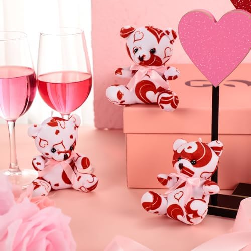 Haull 18 Pcs Valentine Heart Stuffed Animals Bears Bulk Gifts Plush Bears Bulk Mini Soft Stuffed Toys Small Cute Plush 4" for Adults Party Favors Home(Cute)