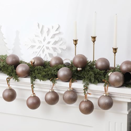 Yunlly 12 Pcs Neutral Christmas Ornament, Brown, 3.15''