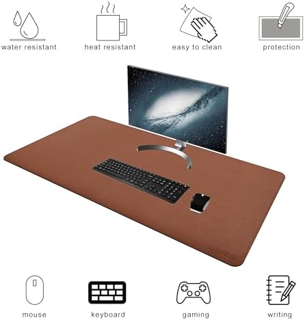Chihein 39" x 20" 3XL Desk Mat with Cork & PU Leather, Dual Sided Desk Pad, Waterproof Computer Desk Mat for Gaming, Office, Home (Cork/Light Brown)