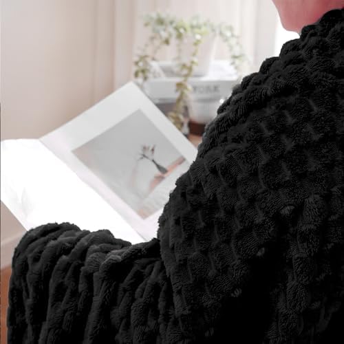Puncuntex Black Throw Blanket 108"×90" inches Fuzzy 3D Jacquard Decorative