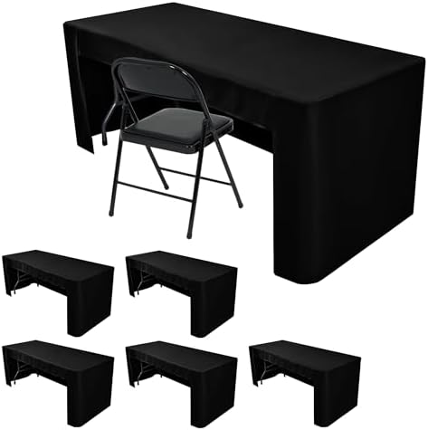 HolidayIdeas 6-Pack 6ft Open Back Fitted Tablecloths for Craft Shows Black