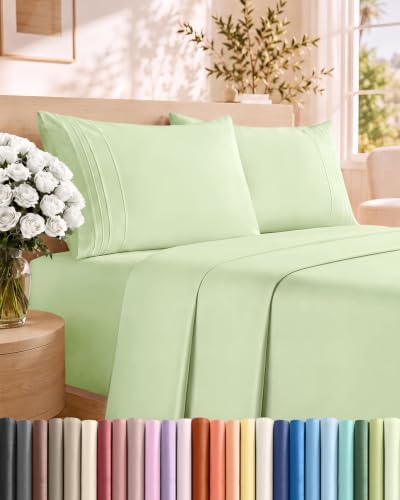 Cal King Size 4 Piece Sheet Set - Breathable & Cooling - Light Sage Green