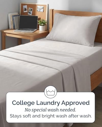 Twin XL Size 3 Piece Sheet Set - Breathable & Cooling Sheets - Light Grey