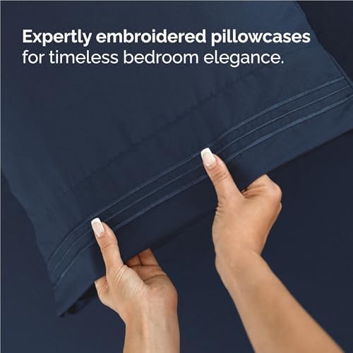 Full Size 4 Piece Sheet Set - Comfy Breathable & Cooling Sheets - Navy Blue