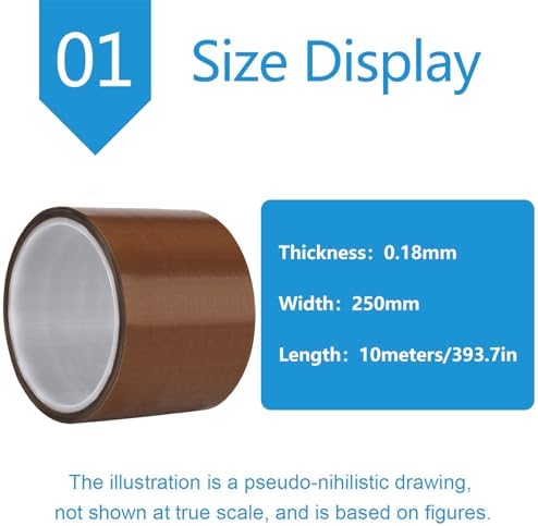 PTFE Heat Resistant Tape Self-Adhesive PTFE Teflon Fabric Tape for Industrial Applications,Width 25Cm,Thickness:0.18mm