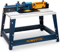 POWERTEC Benchtop Router Table with Steel Stand and Adjustable Fence – 24" x 16" MDF Laminated Top, Insert Plate, 2-1/2" Dust Port, Fence Stop, Featherboard & Additional Accessories (71402V)