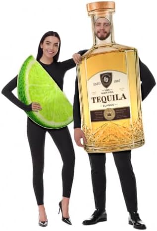 Tequila and Lime Couples Costume for Adults, 3D Tequila Bottle and Lime Slice Halloween Costume Set, Funny Matching Party Costume for Couples, Friends and Costume Contests