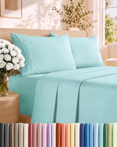 Cal King Size 4 Piece Sheet Set - Breathable & Cooling Sheets - Spa Blue