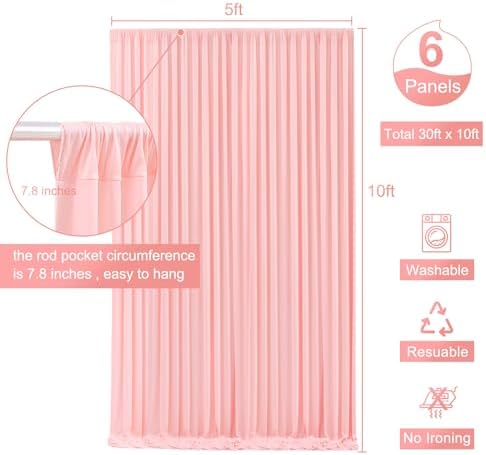 6 Panels Blush Pink Backdrop Curtain for Parties Baby Shower Wrinkle Free Pink Photo Curtains Backdrop Drapes Fabric Decoration for Wedding Birthday Party 30ft(W) x 10ft(H)