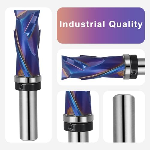 SpeTool Coated Top Bearing Flush Trim Router Bit 1/2" Shank, Carbide Spiral Up-Down Pattern Template Flush Cut Router Bit for Wood Trimming