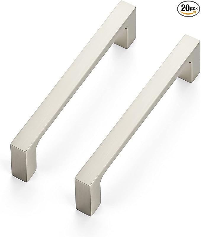 Ravinte 20 Pack Solid 4 Inch Kitchen Square Cabinet Handles Brushed Nickel Pulls Drawer Pulls Cabinet Hardware Kitchen Handles