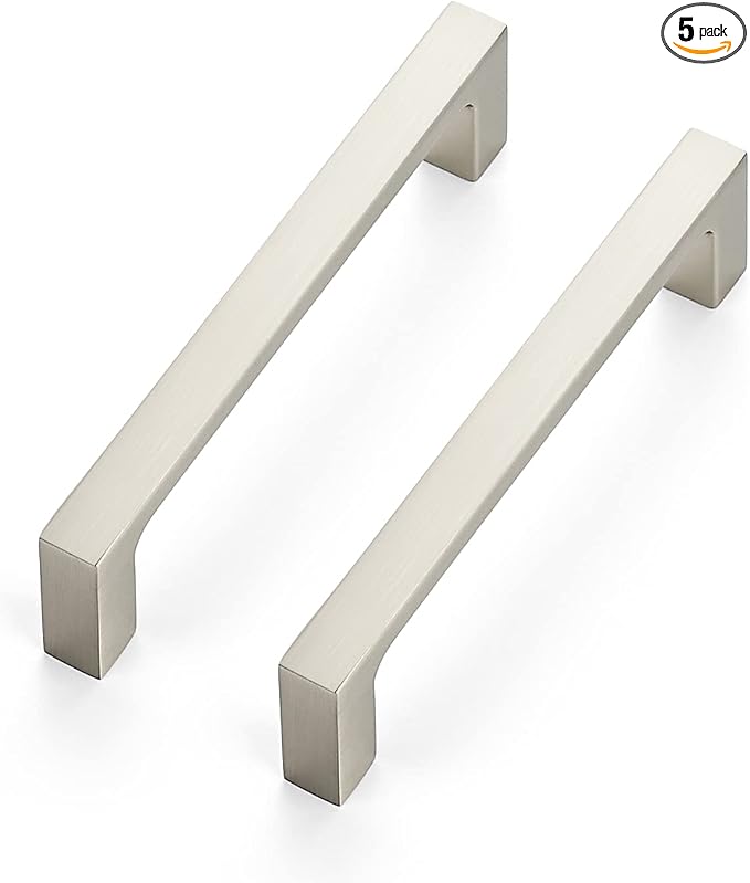 Ravinte 5 Pack Solid 4 Inch Square Cabinet Handles - Brushed Nickel Drawer Pulls - Kitchen Hardware