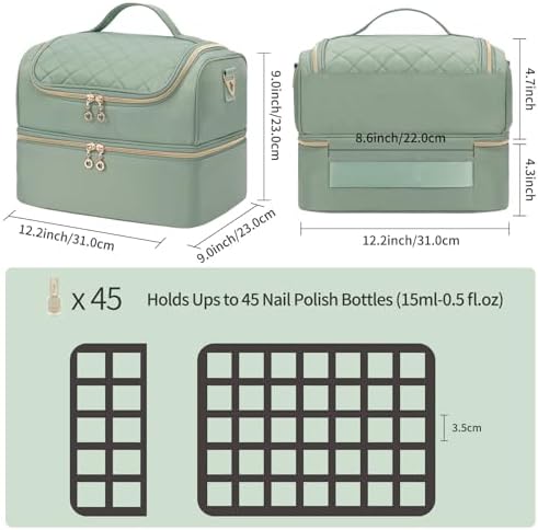 Nail Polish Organizer Case, Nail Supplies Storage Box Holds 45 Bottles Nail Polish & Nail Lamp, Travel Nail Tech Carrying Case, Nail Kit Bag For Nail Stuff & Manicure Tools