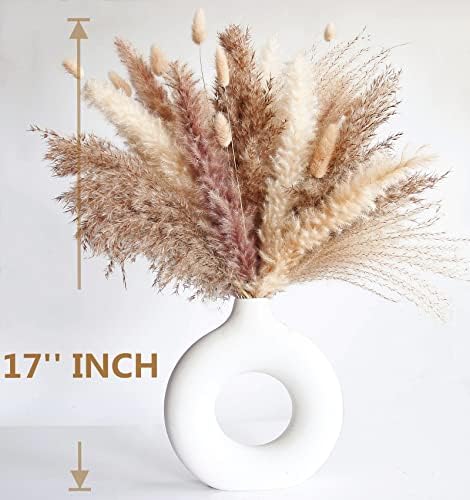 Natural Dried Pampas Grass Decor - 110 Pcs, Contains White Bunny Tails, Artificial Flowers for Bathroom, Office and Baby Shower Decor