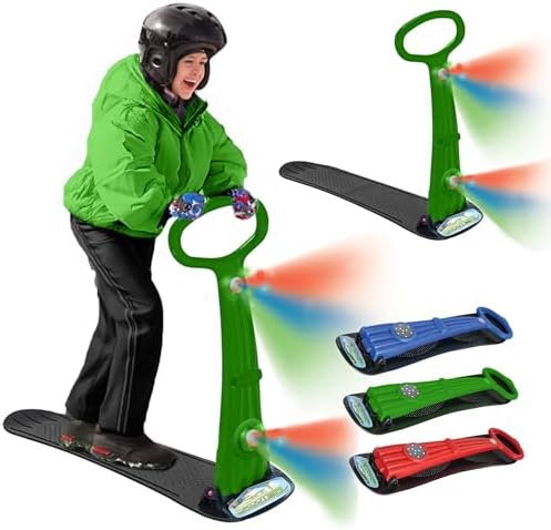 Geospace Winter Fun Foldable Snow Scooter, Ski Skate, Ski Skooter, Snow Sled, Kids Snowboard with 2 LED Light– Multi-Purpose Portable Sandboard, Snow Skate, and Kids/Teenager Sled for All Ages
