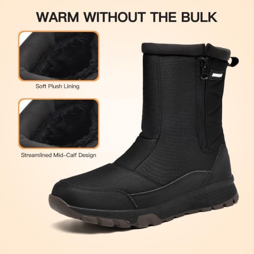 Nahomi Waterproof Snow Boots for Men, Warm Fur-Lined Side-Zip Winter Boots