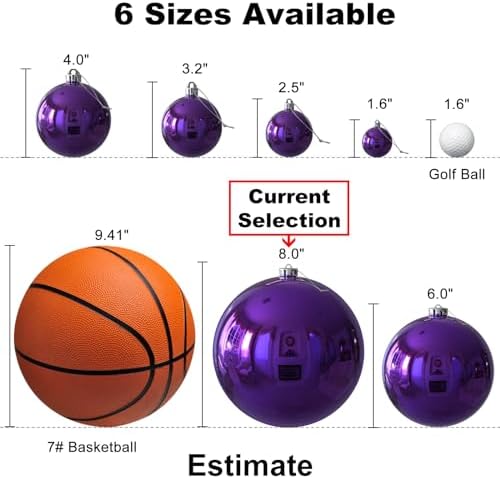 Purple 8.0" Extra Large Christmas Balls Ornaments - Christmas Tree Decorations Shatterproof Shiny Hanging Balls for Birthday Holiday Wedding Decorations Set of 2pcs