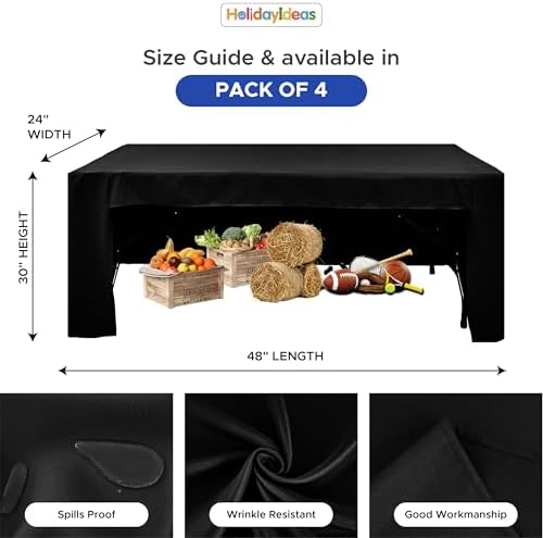 HolidayIdeas 4-Pack 4ft Open Back Fitted Tablecloths for Craft Shows Black