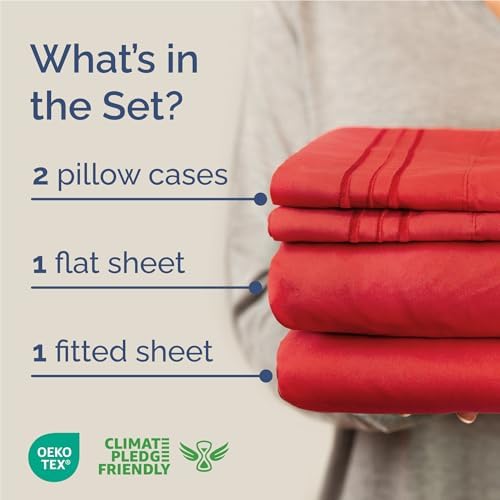 Full Size 4 Piece Sheet Set - Comfy Breathable & Cooling Bed Sheets - Red