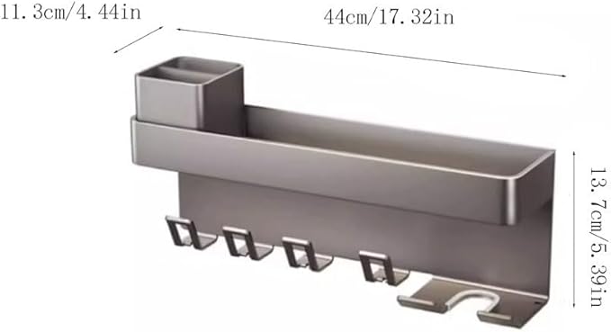 Toothbrush Rack Aluminum Toothpaste Holder Bathroom Wall-Mounted Toothbrush Holder Cosmetics Storage Rack Can Hold Hair Dryer Bathroom Toothbrush Holder, S44cm