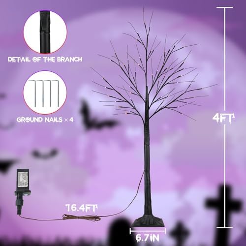 2 Pack 4FT Black Halloween Tree with 100 LED Orange and Purple Lights