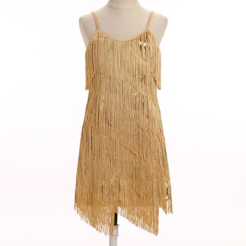 IDOPIP Kids Girls 1920s Flapper Dress Tassels Sequins Fringe Latin Dance Dress Gatsby Halloween Party Ballroom Dance Costumes