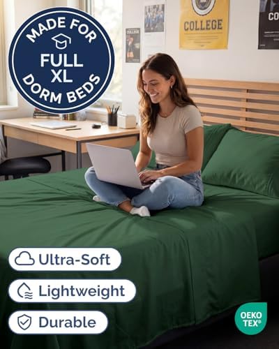 Full XL Sheets - 4 Piece Full XL Sheet Set - Soft & Cooling - Emerald Green