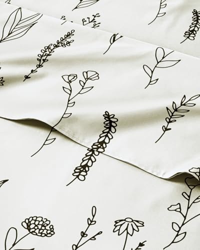 Queen 4 Piece Boho Botanical Floral Sheet Set - Soft & Cooling - Plants