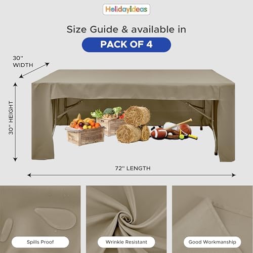 HolidayIdeas 4-Pack 6ft Open Back Fitted Tablecloths for Craft Shows Taupe