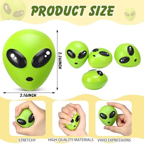 Wettarn 48 Pcs Mini Halloween Alien PU Balls, Alien Party Favor