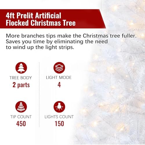 4ft White Prelit Artificial Christmas Tree,Arbol de Navidad Fake Xmas Tree