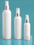 2 oz White PET Cosmo Round Bottles w/Silver/White Brushed Aluminum Sprayers