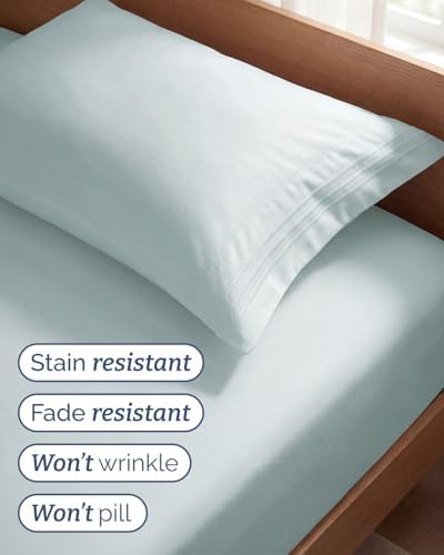Twin Size 3 Piece Sheet Set - Comfy Breathable & Cooling Sheets - Ice Blue