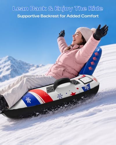 Inflatable Snow Tube with Canvas Cover & Backrest for Kids and Adults