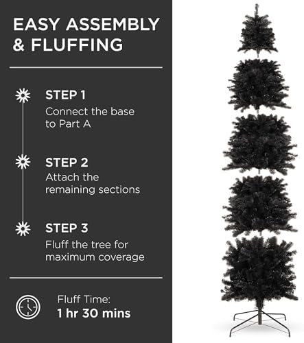 Best Choice Products 12ft Black Artificial Holiday Christmas Pencil Tree for Home, Office, Party Decoration w/ 1,800 Tips, Metal Hinges & Base