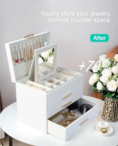 BOOVO Jewelry Boxes for Women, White and Black 6 Layer Large Jewelry Box for Necklace, Bracelet, Earrings, Rings Storage, Jewelry holder Organizer for Girls Gift (White, 5 Layer)