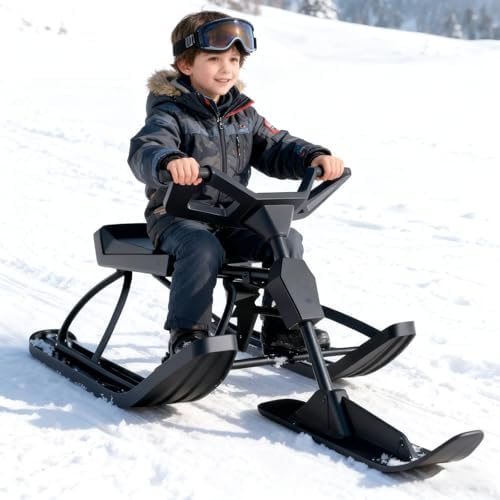 Steering Sled/Racing Sled Up to 100kg, with Steering Handle & Twin Brakes,Heavy Duty Long-Lasting Steel Frame Snow Sled for Adults Winter Sport B